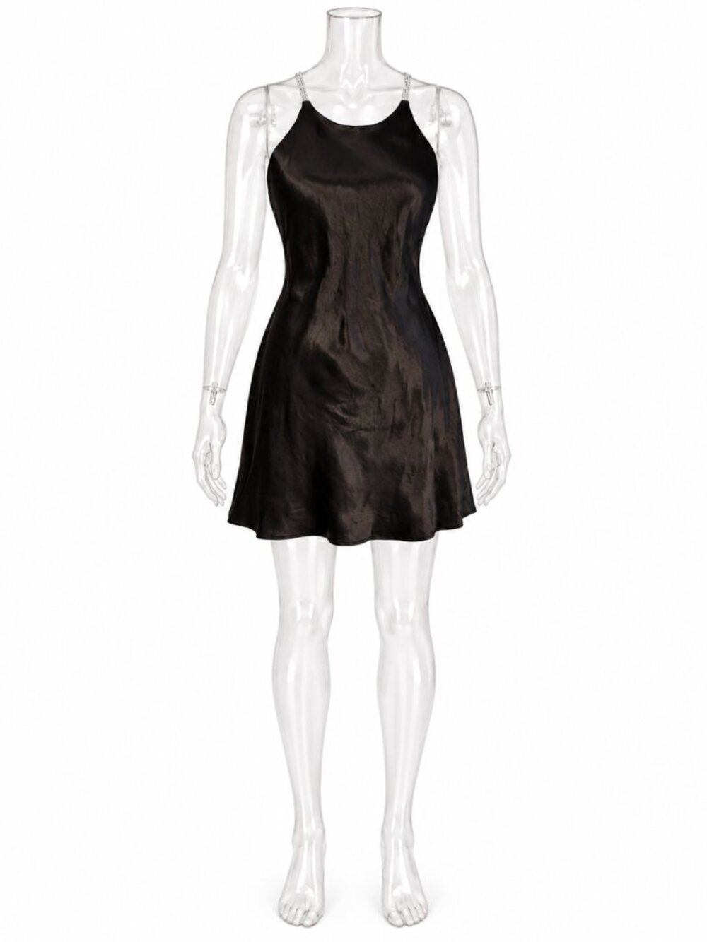 Vintage Pariscope Black Satin Crystal Strap Dress